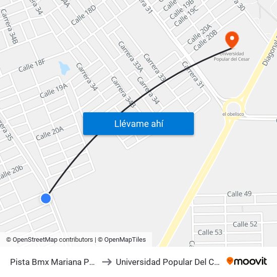 Pista Bmx Mariana Pajón to Universidad Popular Del Cesar map