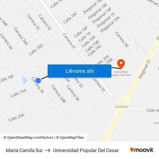 María Camila Sur to Universidad Popular Del Cesar map