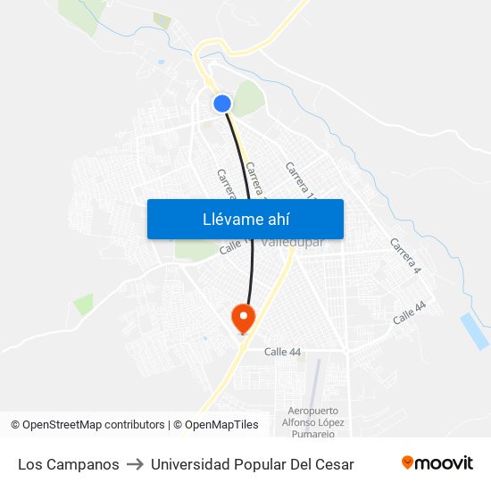 Los Campanos to Universidad Popular Del Cesar map