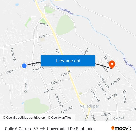 Calle 6 Carrera 37 to Universidad De Santander map