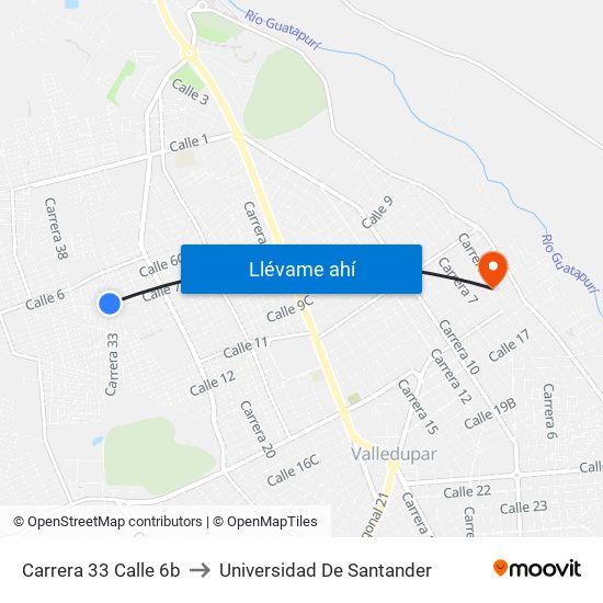 Carrera 33 Calle 6b to Universidad De Santander map