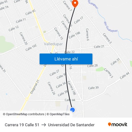 Carrera 19 Calle 51 to Universidad De Santander map
