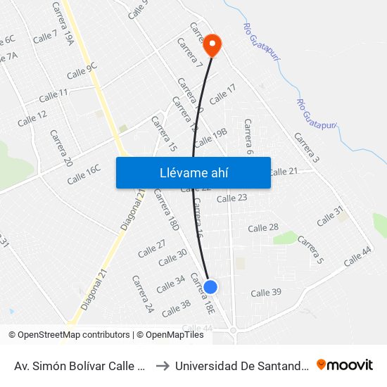 Av. Simón Bolívar Calle 38 to Universidad De Santander map