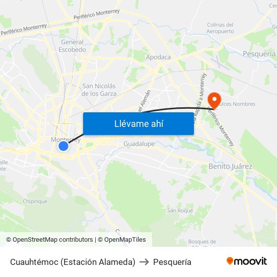 Cuauhtémoc (Estación Alameda) to Pesquería map