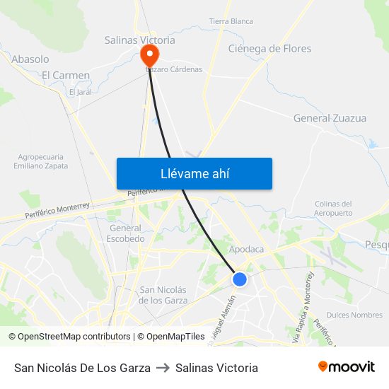 San Nicolás De Los Garza to Salinas Victoria map