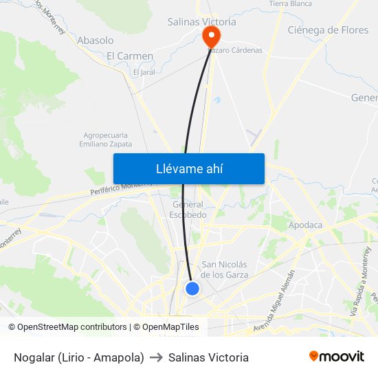 Nogalar (Lirio - Amapola) to Salinas Victoria map