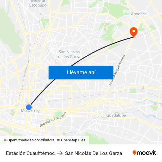 Estación Cuauhtémoc to San Nicolás De Los Garza map