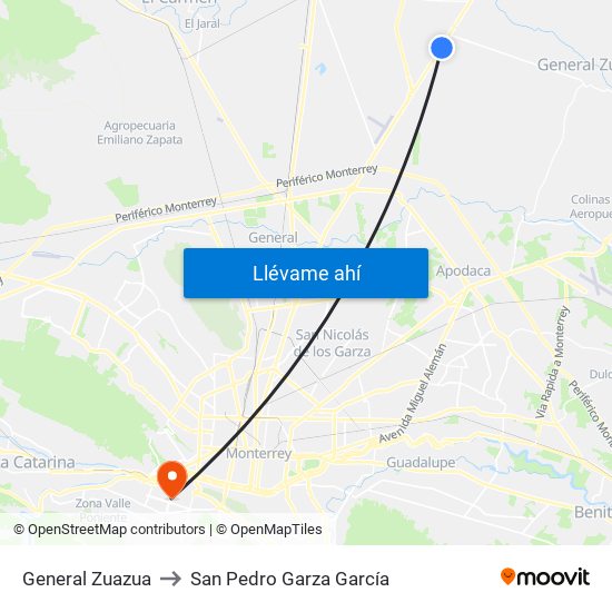 General Zuazua to San Pedro Garza García map