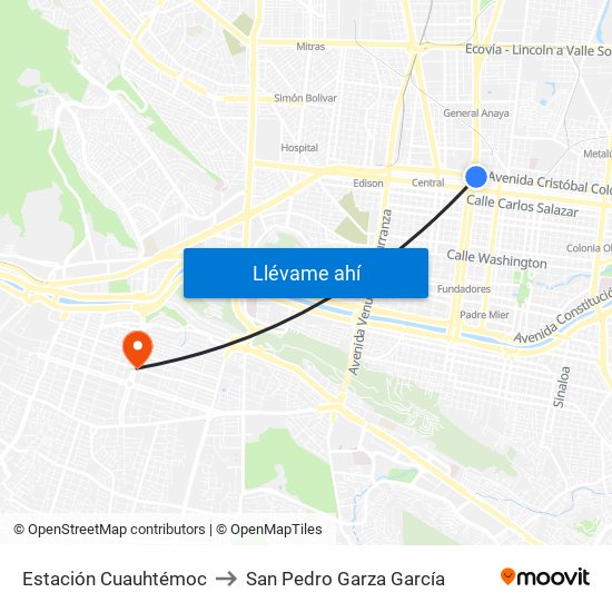 Estación Cuauhtémoc to San Pedro Garza García map