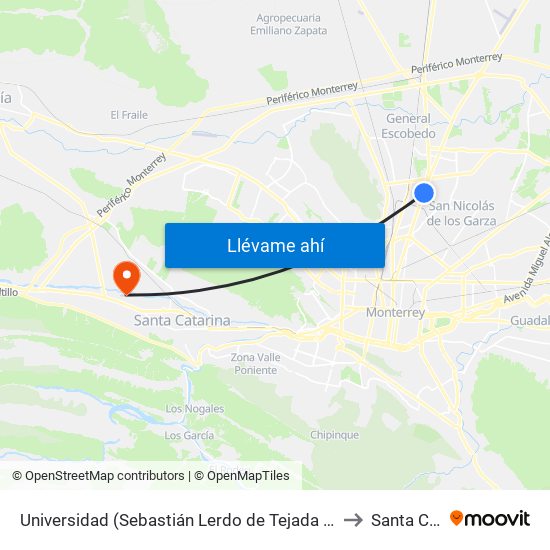 Universidad (Sebastián Lerdo de Tejada - Anastasio Bustamante) to Santa Catarina map