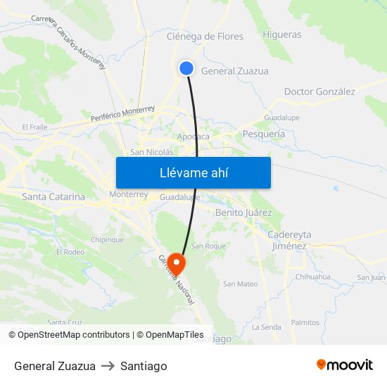General Zuazua to Santiago map