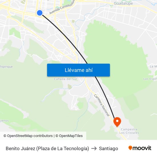 Benito Juárez (Plaza de La Tecnología) to Santiago map