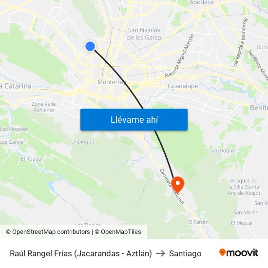 Raúl Rangel Frías (Jacarandas - Aztlán) to Santiago map