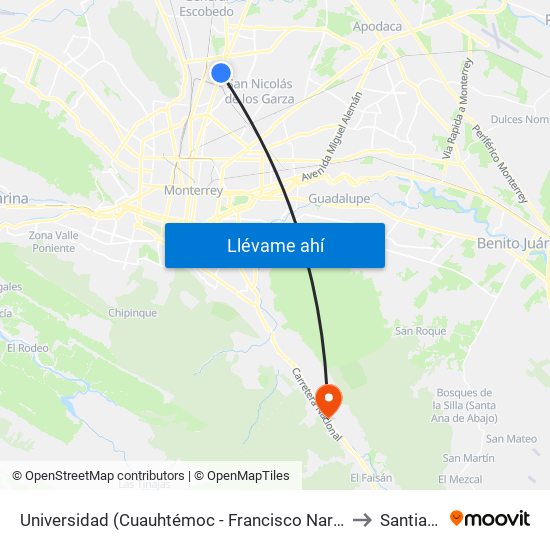 Universidad (Cuauhtémoc - Francisco Naranjo) to Santiago map