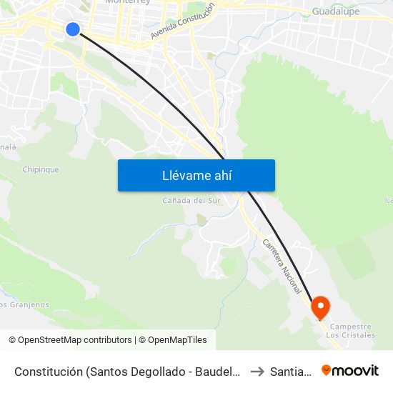 Constitución (Santos Degollado - Baudelaire) to Santiago map