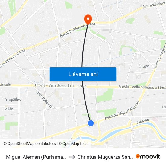 Miguel Alemán (Purísima - La Luz) to Christus Muguerza San Nicolás map