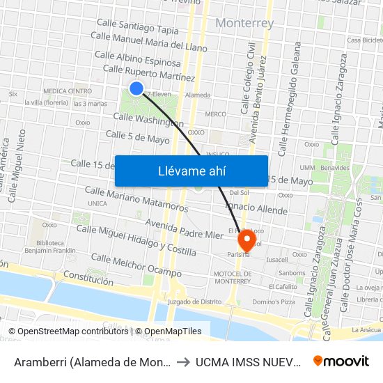 Aramberri (Alameda de Monterrey 1) to UCMA IMSS NUEVO LEON map