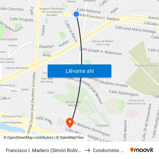 Francisco I. Madero (Simón Bolívar - Eduardo Aguirre Pequeño) to Condominio Médico Hidalgo map