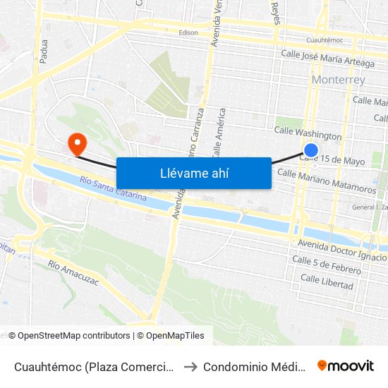 Cuauhtémoc (Plaza Comercial Fundadores) to Condominio Médico Hidalgo map