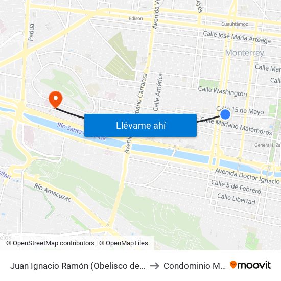 Juan Ignacio Ramón (Obelisco de La Fundación de Monterrey) to Condominio Médico Hidalgo map