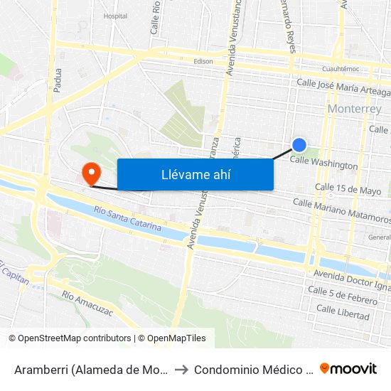 Aramberri (Alameda de Monterrey 1) to Condominio Médico Hidalgo map