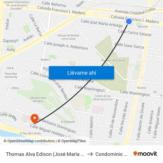 Thomas Alva Edison (José María Arteaga - Francisco I. Madero) to Condominio Médico Hidalgo map