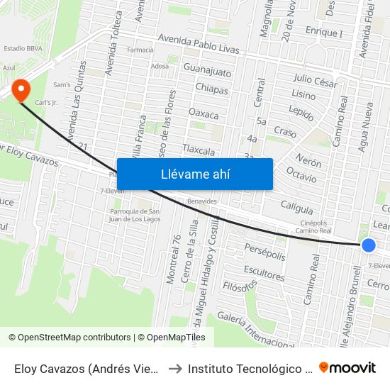 Eloy Cavazos (Andrés Viesca - 13 de Mayo) to Instituto Tecnológico de Nuevo León map
