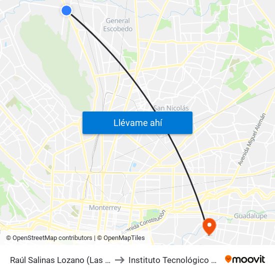 Raúl Salinas Lozano (Las Torres - Unión) to Instituto Tecnológico de Nuevo León map