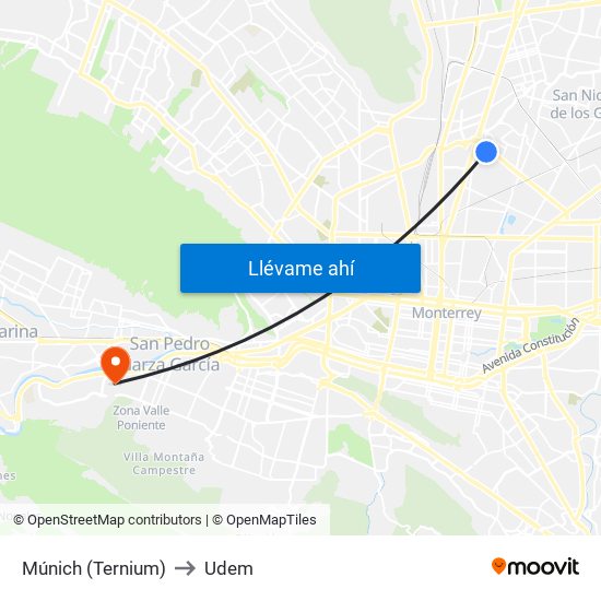 Múnich (Ternium) to Udem map