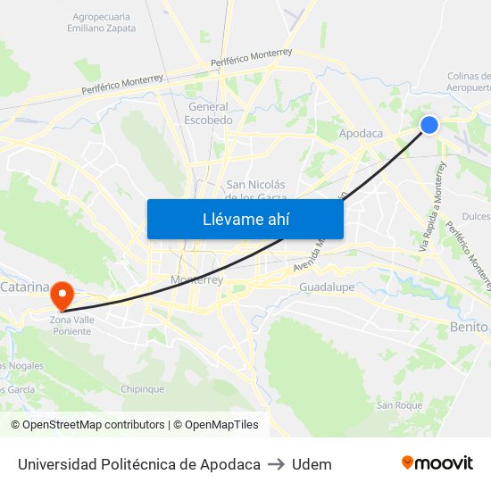 Universidad Politécnica de Apodaca to Udem map