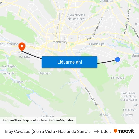 Eloy Cavazos (Sierra Vista - Hacienda San José) to Udem map