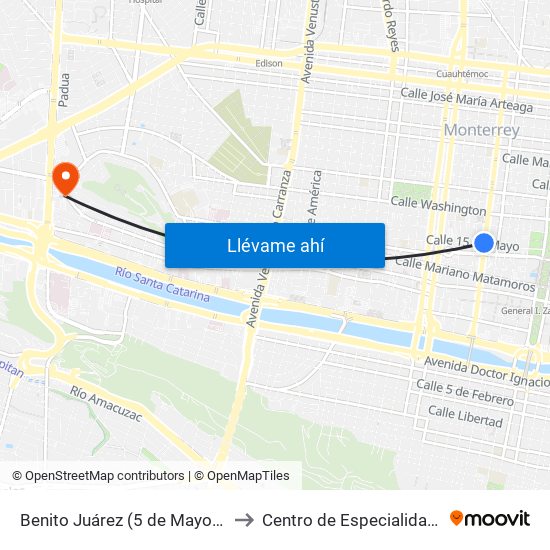 Benito Juárez (5 de Mayo - 15 de Mayo) to Centro de Especialidades Médicas map