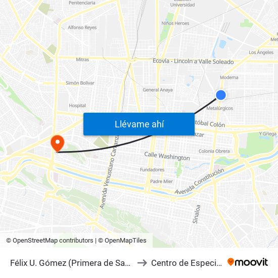 Félix U. Gómez (Primera de San Francisco - Agustín Melgar) to Centro de Especialidades Médicas map