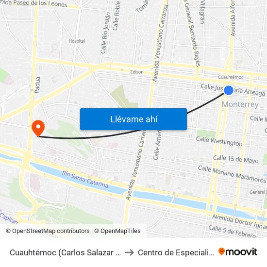 Cuauhtémoc (Carlos Salazar - José María Arteaga) to Centro de Especialidades Médicas map