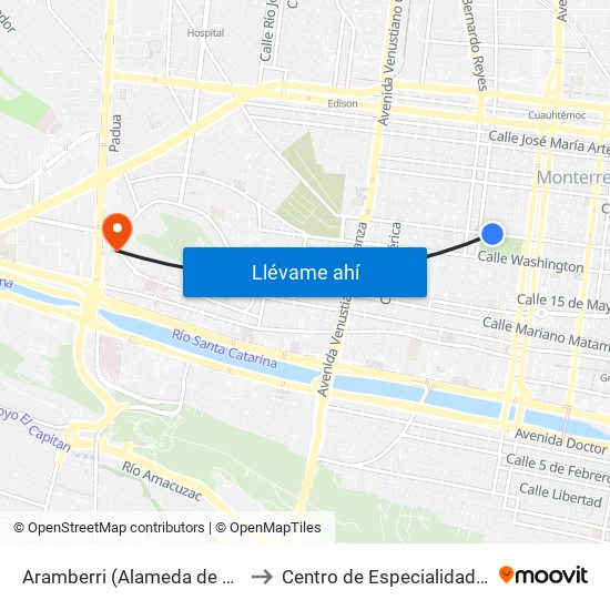 Aramberri (Alameda de Monterrey 1) to Centro de Especialidades Médicas map