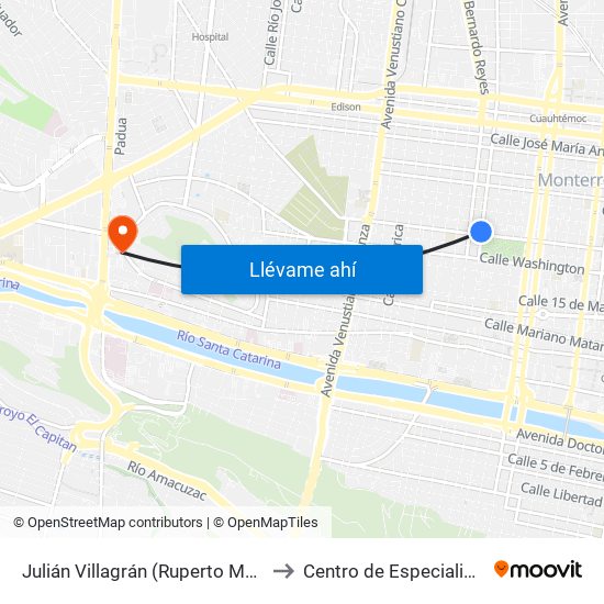 Julián Villagrán (Ruperto Martínez - Aramberri) to Centro de Especialidades Médicas map