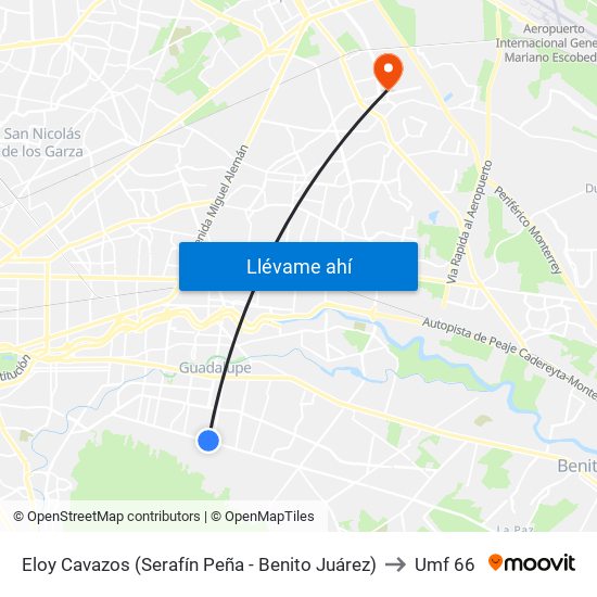Eloy Cavazos (Serafín Peña - Benito Juárez) to Umf 66 map