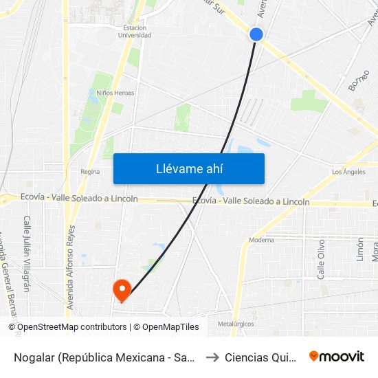 Nogalar (República Mexicana - San Nicolás) to Ciencias Quimicas map