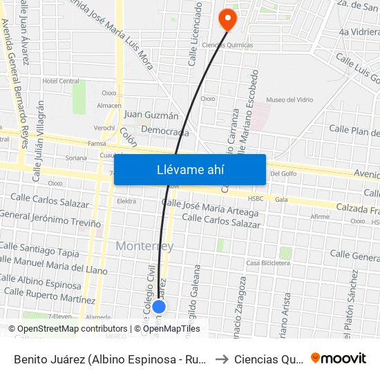 Benito Juárez (Albino Espinosa - Ruperto Martínez) to Ciencias Quimicas map