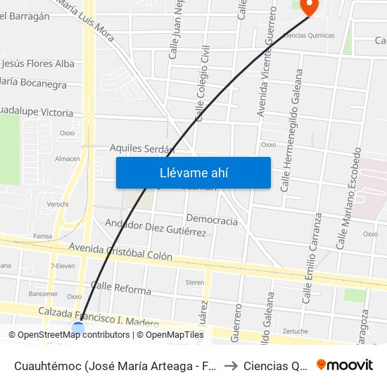 Cuauhtémoc (José María Arteaga - Francisco I. Madero) to Ciencias Quimicas map