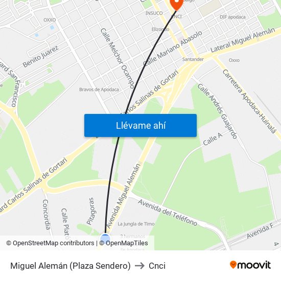 Miguel Alemán (Plaza Sendero) to Cnci map