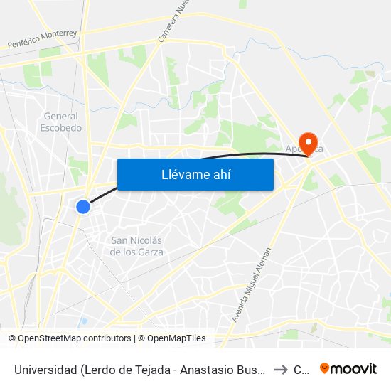 Universidad (Sebastián Lerdo de Tejada - Anastasio Bustamante) to Cnci map
