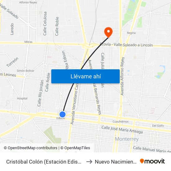 Cristóbal Colón (Estación Edison) to Nuevo Nacimiento map