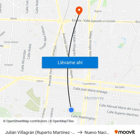 Julián Villagrán (Ruperto Martínez - Aramberri) to Nuevo Nacimiento map