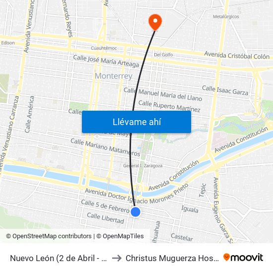 Nuevo León (2 de Abril - 5 de Febrero) to Christus Muguerza Hospital Vidriera map
