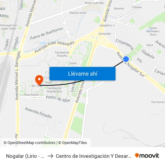 Nogalar (Lirio - Amapola) to Centro de Investigación Y Desarrollo Tecnológico map