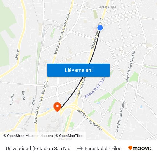 Universidad (Estación San Nicolás) to Facultad de Filosofía map