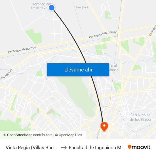 Vista Regia (Villas Buenavista) to Facultad de Ingeniería Mecánica map