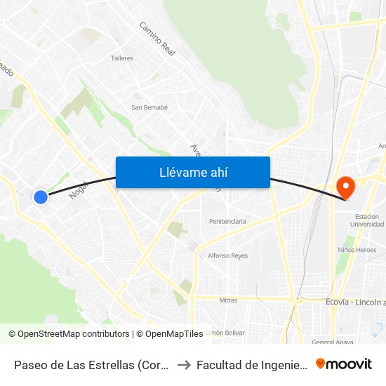 Paseo de Las Estrellas (Corporativo Soriana) to Facultad de Ingeniería Mecánica map