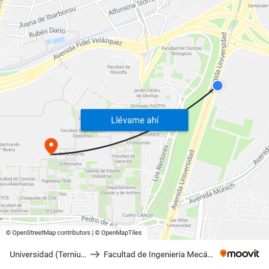 Universidad (Ternium) to Facultad de Ingeniería Mecánica map